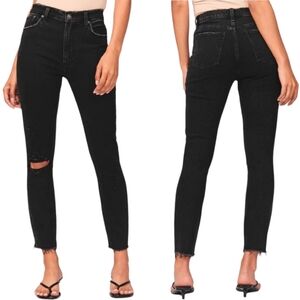 Abercrombie & Fitch Short Skinny High Rise Jean Ripped Knee Raw Hem Black 26 2